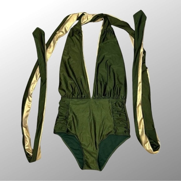Marilyn Monroe Design Your Own Look Wrap Swimsuit Green & Gold Size Medium NWT - Picture 3 of 7